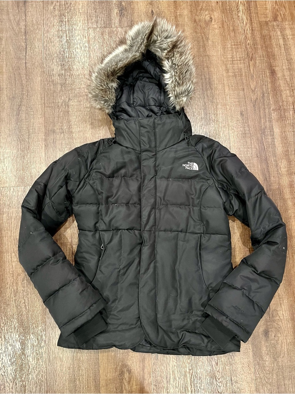 The North Face Women’s Black Down Puffer Jacket Faux Fur Hood Size Small